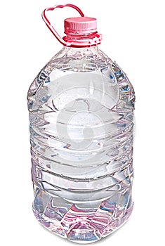 Isolated pink five liter bottle of water