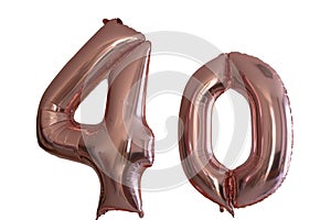 Isolated pink gold Helium Balloon in the shape of the number 40
