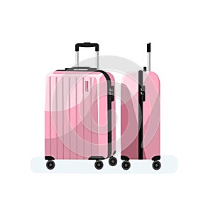 Isolated pink suitcases set. Luggage vector illustration