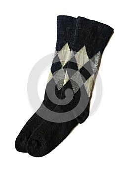 Isolated plaids and checks pattern socks on white background