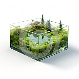 Isolated Plant Koi Pond Planter 3d Render In Museum Gallery Diorama Style