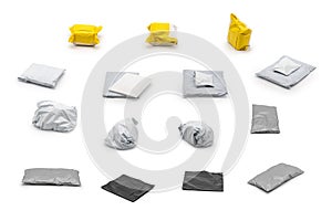 Isolated plastic postal package arranged in the studio light in front of white background from shopping online, is delivered to