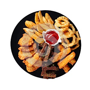 Isolated plate of deep fried appetizers set