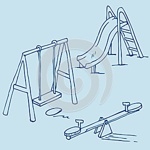 Isolated playground objects on blue