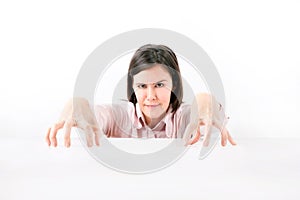 An isolated portrait of an angry business woman.