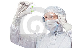 Isolated portrait of biologist in protective clothing