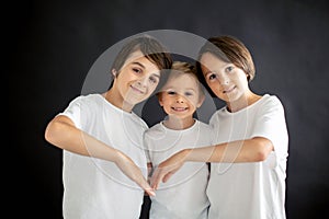 Isolated portrait of a children and parents,, family, people on black background