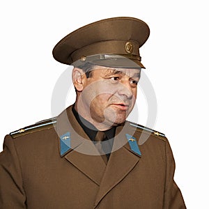 An isolated portrait on a white background of an officer lieutenant colonel of the Soviet Army