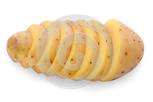 Isolated potatoes. Cut raw potato vegetables isolated on white b