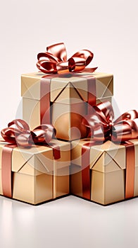 Isolated presents, boxes on white. Evoke holiday spirit, Valentine\'s Day affection. photo