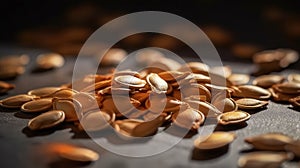 Isolated Pumpkin Seeds on Dark Background.