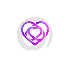 Isolated purple abstract monoline heart logo. Love logotypes. St. Valentines day icon. Wedding symbol. Amour sign