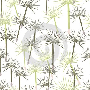 Isolated purple and beige random dandelion flowers seamless pattern. White background