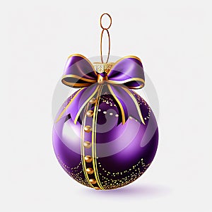 Isolated purple christmas tree ball with luxury golden patterns on white square background
