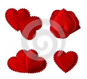 Isolated quilted fabric hearts