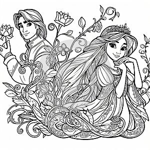 isolated Raiponce coloring book
