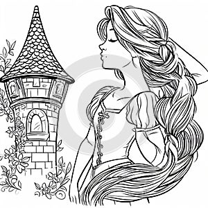 isolated Raiponce coloring book