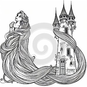 isolated Raiponce coloring book