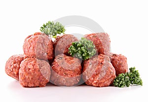 Isolated raw meatballs on white photo