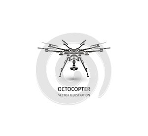 Isolated rc drone logo on white. UAV technology logotype. Unmanned aerial vehicle icon. Remote control device sign