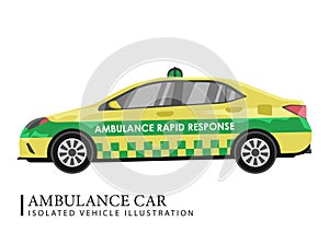 Isolated realistic ambulance rapid response car. Clipart of a modern healthcare department sedan car.