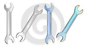 Isolated realistic chrome wrench tool set. 3D rendering.