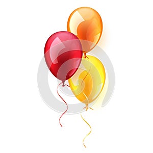 Isolated Realistic Colorful Glossy Flying Air Balloon. Birthday party. Ribbon.Celebration. Wedding or Anniversary.Vector