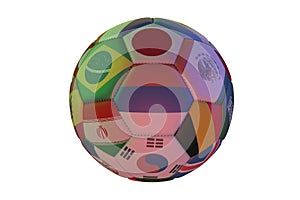 Isolated realistic football with flags of countries participating in the World Cup 2018, in the center of Russia, Brazil, Japan, K