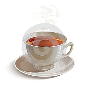 Isolated realistic white tea cup with saucer