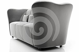 Isolated, rear shot of a gray couch against a white background