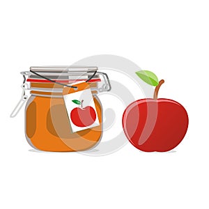 Isolated red apple jam jar and fruit