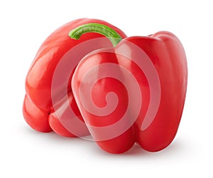 Isolated red bell pepper. Two bell peppers isolated on white background with clipping path.