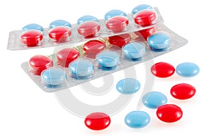 Isolated red and blue tablets