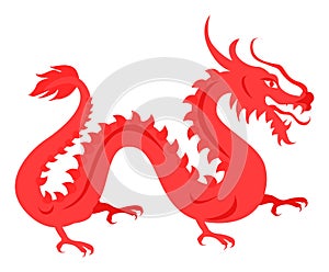 Isolated Red Dragon on White. Chinese Symbol.