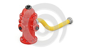 Red Fire Hydrant with Yellow Pipe on White Background