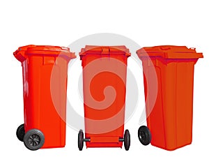 Isolated red garbage bin