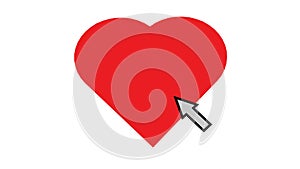 Isolated red Heart Icon with Mouse arrow for Love, Flirt and Romance.