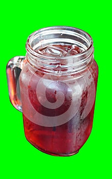 Isolated red ice cold drink glass jar