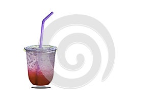 Isolated Red juice with ice in a plastic glass on white background. with clipping path