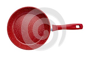 Isolated red kitchen frying pan photo