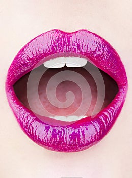 Isolated red lips portrait. Red lips, makeup, sensual mouth, sexy lip. Lipstick or lipgloss. Beauty lips, beautiful lip