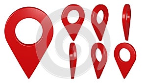 Isolated red map pointer set on white background. 3D rendering Illustration