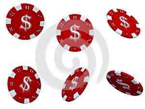 Isolated red poker chips