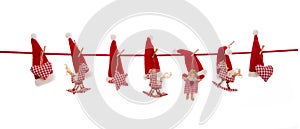 Isolated red white checked hanging christmas decoration.