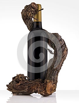 Isolated Red Wine Bottle in a White Background, no Label and Vine