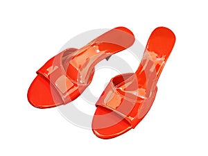 Isolated red women`s sandals