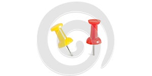 Isolated red and yellow push pins in white background