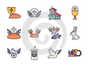 Isolated religion icon set fill vector design