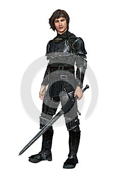 Isolated Render Handsome Medieval Knight in Black Armor Armour