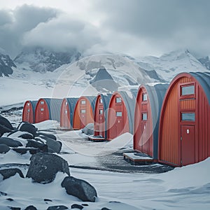 Isolated Research Station in Snowy Landscape
